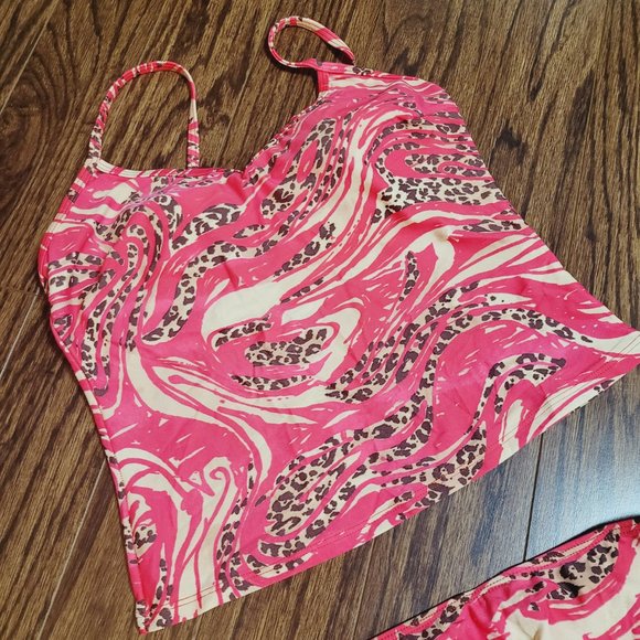 Gottex Blue Vintage Cheetah Print Bikini Tankini 2 Pc Retro Red Brown Animal - Picture 4 of 15